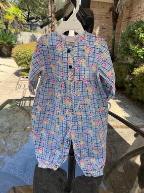 Vintage Carter's Blue Floral Plaid Baby One-Piece